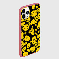 Чехол iPhone 11 Pro матовый Расплывающиеся смайлы на черном, цвет: 3D-малиновый — фото 2