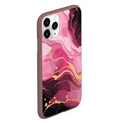 Чехол iPhone 11 Pro матовый Абстрактный черно-розовый мраморный узор, цвет: 3D-коричневый — фото 2