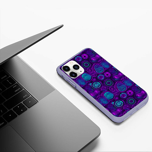 Чехол iPhone 11 Pro матовый Неоновые круги узор / 3D-Светло-сиреневый – фото 3