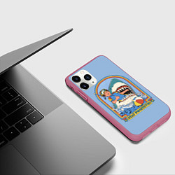 Чехол iPhone 11 Pro матовый Хищная акула водолаз - будь позитивным, цвет: 3D-малиновый — фото 2