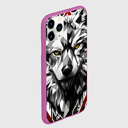 Чехол iPhone 11 Pro матовый Черный волк - полигональная голова зверя, цвет: 3D-фиолетовый — фото 2