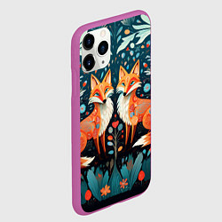 Чехол iPhone 11 Pro матовый Две лисички в стиле фолк арт, цвет: 3D-фиолетовый — фото 2