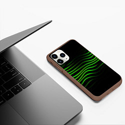 Чехол iPhone 11 Pro матовый Зеленые абстрактные волны, цвет: 3D-коричневый — фото 2