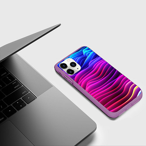 Чехол iPhone 11 Pro матовый Синие фиолетовые волны / 3D-Фиолетовый – фото 3