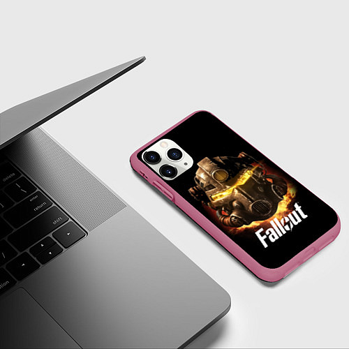 Чехол iPhone 11 Pro матовый Шлем фалаут / 3D-Малиновый – фото 3