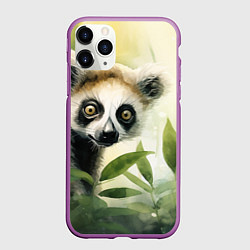 Чехол iPhone 11 Pro матовый Лемур акварель, цвет: 3D-фиолетовый