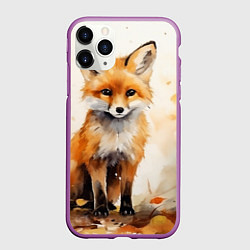 Чехол iPhone 11 Pro матовый Лиса в осеннем лесу акварель, цвет: 3D-фиолетовый