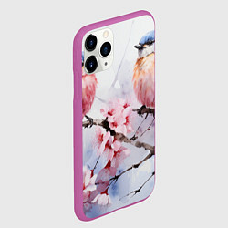 Чехол iPhone 11 Pro матовый Птицы в ветвях сакуры акварель, цвет: 3D-фиолетовый — фото 2
