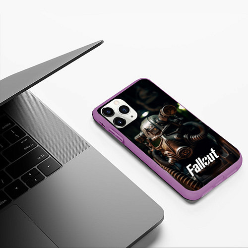 Чехол iPhone 11 Pro матовый Fallout man / 3D-Фиолетовый – фото 3