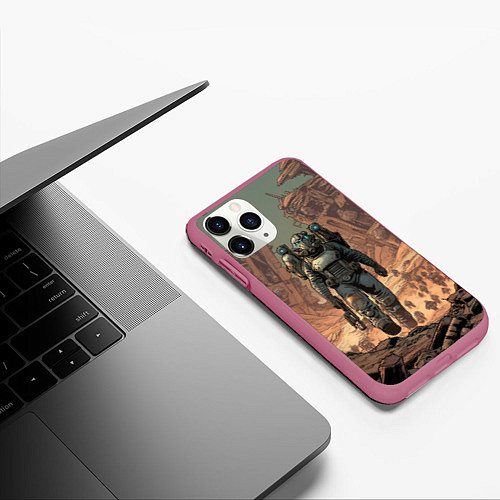 Чехол iPhone 11 Pro матовый Fallout пустоши / 3D-Малиновый – фото 3