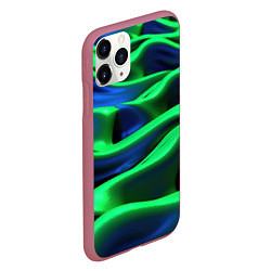 Чехол iPhone 11 Pro матовый Зеленые неоновые волны, цвет: 3D-малиновый — фото 2