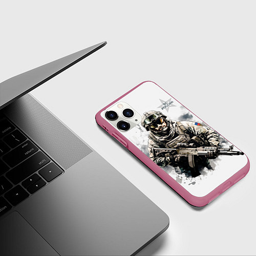 Чехол iPhone 11 Pro матовый ВС России спецназ / 3D-Малиновый – фото 3