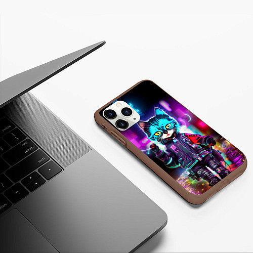 Чехол iPhone 11 Pro матовый Cool kitten - cyberpunk - neon glow / 3D-Коричневый – фото 3
