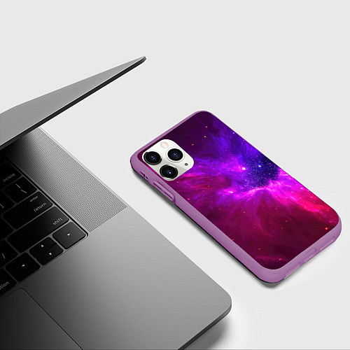 Чехол iPhone 11 Pro матовый Бескрайнее космическое пространство - галактика / 3D-Фиолетовый – фото 3
