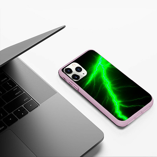 Чехол iPhone 11 Pro матовый Зеленый разряд молнии / 3D-Розовый – фото 3