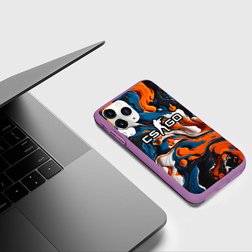 Чехол iPhone 11 Pro матовый Мазки краски - CS GO / 3D-Фиолетовый – фото 3