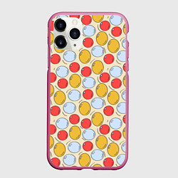 Чехол iPhone 11 Pro матовый Красные, желтые и голубые пузыри, цвет: 3D-малиновый