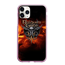 Чехол iPhone 11 Pro матовый Baldurs Gate 3 fire logo