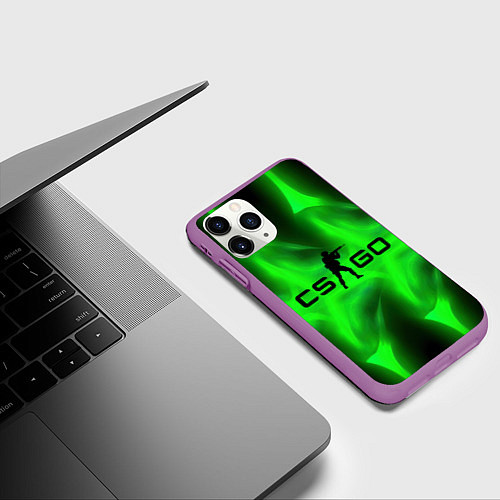 Чехол iPhone 11 Pro матовый CSGO green logo / 3D-Фиолетовый – фото 3