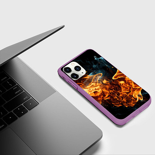Чехол iPhone 11 Pro матовый Пламя огня фон / 3D-Фиолетовый – фото 3