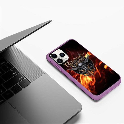 Чехол iPhone 11 Pro матовый Baldurs Gate 3 fire / 3D-Фиолетовый – фото 3