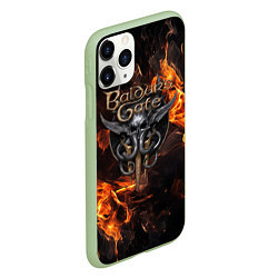 Чехол iPhone 11 Pro матовый Baldurs Gate 3 fire logo, цвет: 3D-салатовый — фото 2