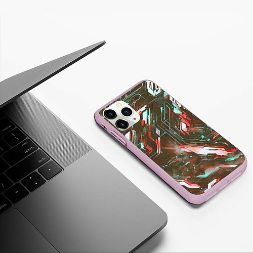Чехол iPhone 11 Pro матовый Космические кибер схемы Красные / 3D-Розовый – фото 3