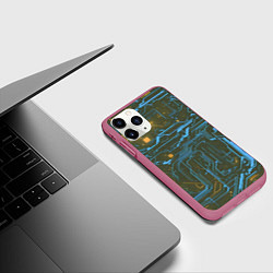 Чехол iPhone 11 Pro матовый Кибер схемы Синий и жёлтый, цвет: 3D-малиновый — фото 2