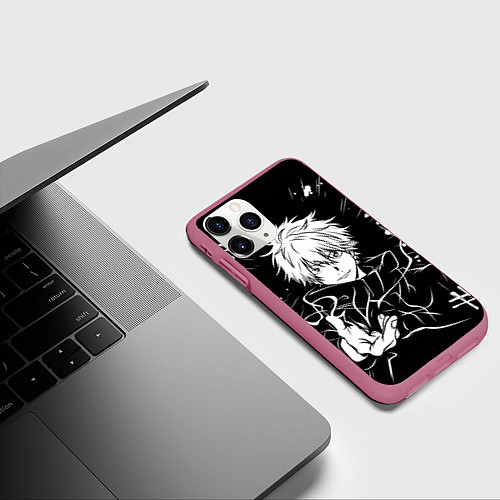 Чехол iPhone 11 Pro матовый Сатору Годжо - черно-белый / 3D-Малиновый – фото 3
