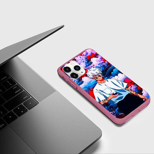 Чехол iPhone 11 Pro матовый Красавец Сатору Годжо - Магическая битва / 3D-Малиновый – фото 3