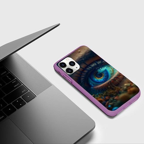 Чехол iPhone 11 Pro матовый Неоновый глаз / 3D-Фиолетовый – фото 3
