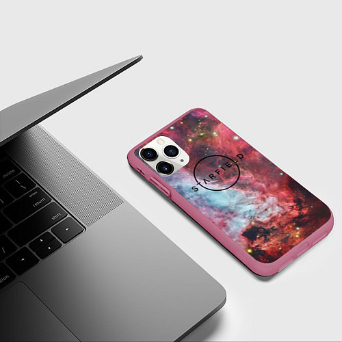 Чехол iPhone 11 Pro матовый Starfield лого космос / 3D-Малиновый – фото 3
