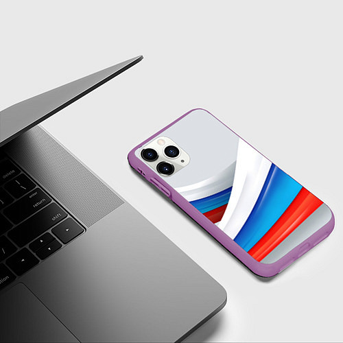 Чехол iPhone 11 Pro матовый Российские флаги / 3D-Фиолетовый – фото 3