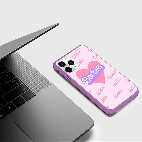 Чехол iPhone 11 Pro матовый Барби и розовое сердце: паттерн / 3D-Фиолетовый – фото 3