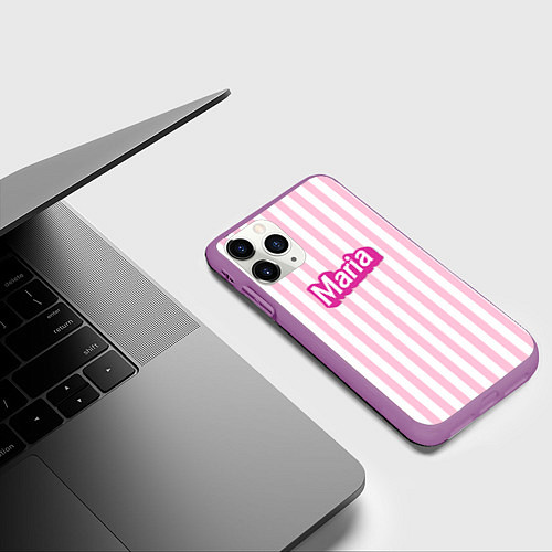 Чехол iPhone 11 Pro матовый Имя Мария в стиле Барби: розовая полоска / 3D-Фиолетовый – фото 3