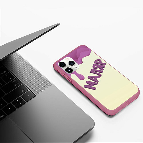 Чехол iPhone 11 Pro матовый Маляр подтеки краски / 3D-Малиновый – фото 3