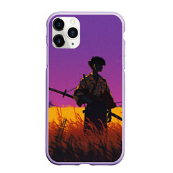 Чехол iPhone 11 Pro матовый Самурай на закате - фиолетовый, цвет: 3D-светло-сиреневый