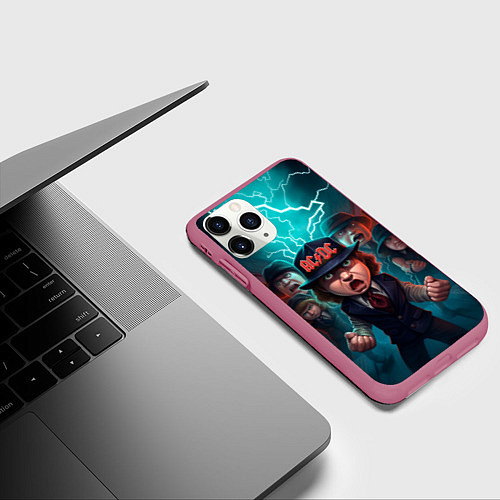 Чехол iPhone 11 Pro матовый ACDC cartoon / 3D-Малиновый – фото 3
