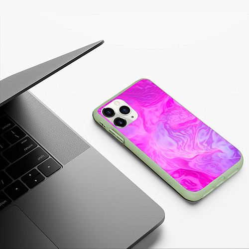Чехол iPhone 11 Pro матовый Розовая текстура / 3D-Салатовый – фото 3