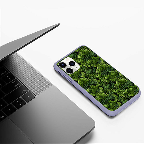 Чехол iPhone 11 Pro матовый Листья папоротника паттерн / 3D-Светло-сиреневый – фото 3