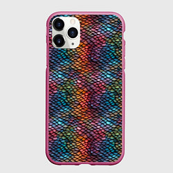 Чехол iPhone 11 Pro матовый Разноцветная чешуя дракона, цвет: 3D-малиновый