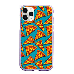 Чехол iPhone 11 Pro матовый Кусочки пиццы на синем фоне, цвет: 3D-светло-сиреневый