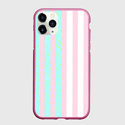 Чехол iPhone 11 Pro матовый Полоска Барби и Кена - сплит: нежно-мытный и розов, цвет: 3D-малиновый