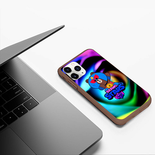 Чехол iPhone 11 Pro матовый Brawl stars neon teddy / 3D-Коричневый – фото 3