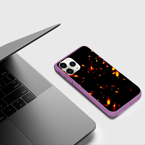 Чехол iPhone 11 Pro матовый Разлетающиеся искры пламени / 3D-Фиолетовый – фото 3