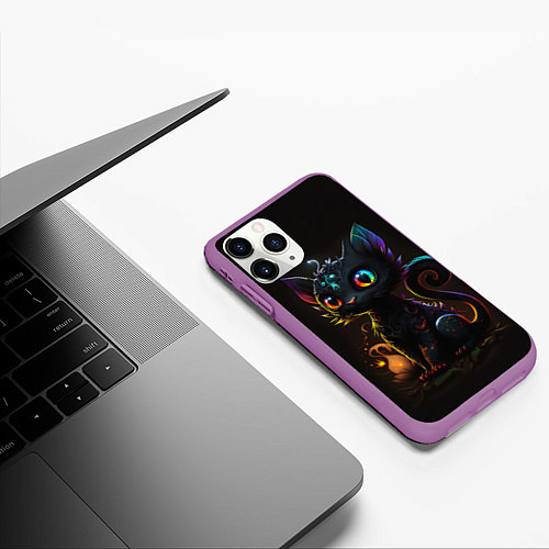 Чехол iPhone 11 Pro матовый Котик дракон / 3D-Фиолетовый – фото 3