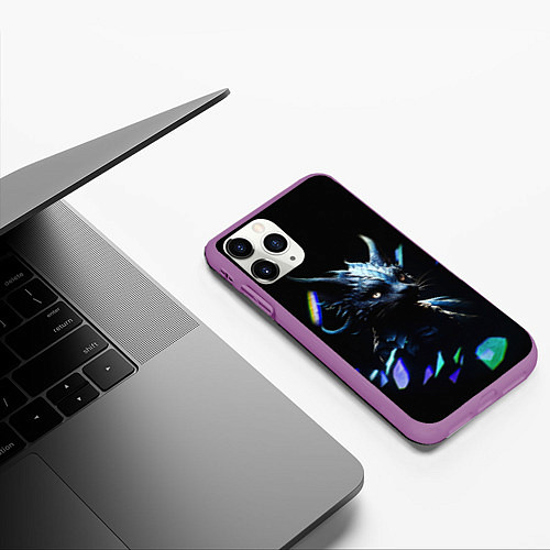 Чехол iPhone 11 Pro матовый Кот дракон / 3D-Фиолетовый – фото 3