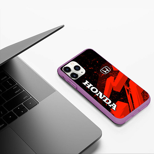 Чехол iPhone 11 Pro матовый Honda - красная абстракция / 3D-Фиолетовый – фото 3
