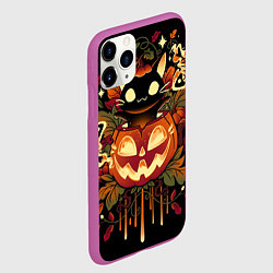 Чехол iPhone 11 Pro матовый Котик в тыкве - хэллоуин, цвет: 3D-фиолетовый — фото 2