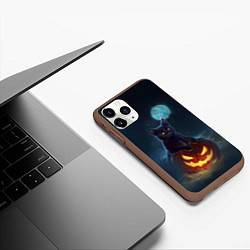 Чехол iPhone 11 Pro матовый Кот с тыквой - хэллоуин, цвет: 3D-коричневый — фото 2